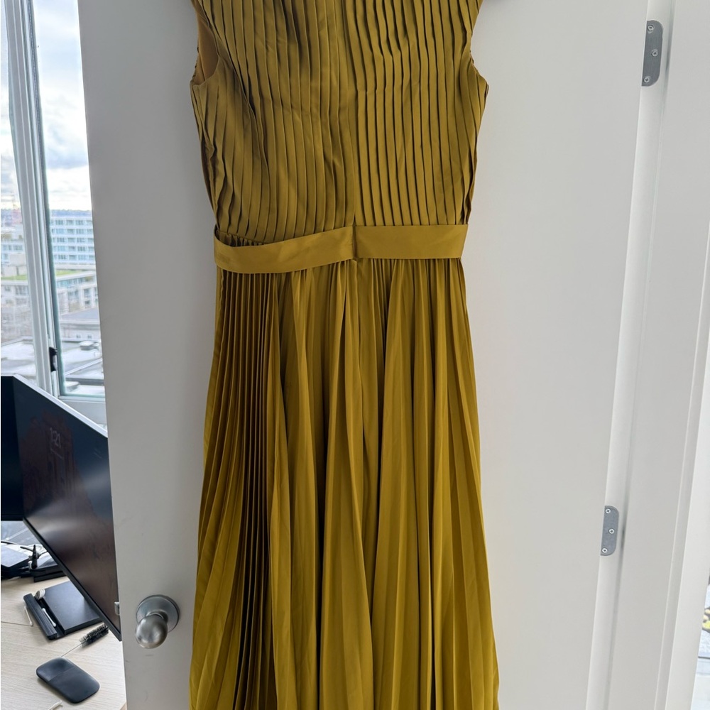 Leena by Mac Duggal chartreuse pleated dress - Picture 2 of 9